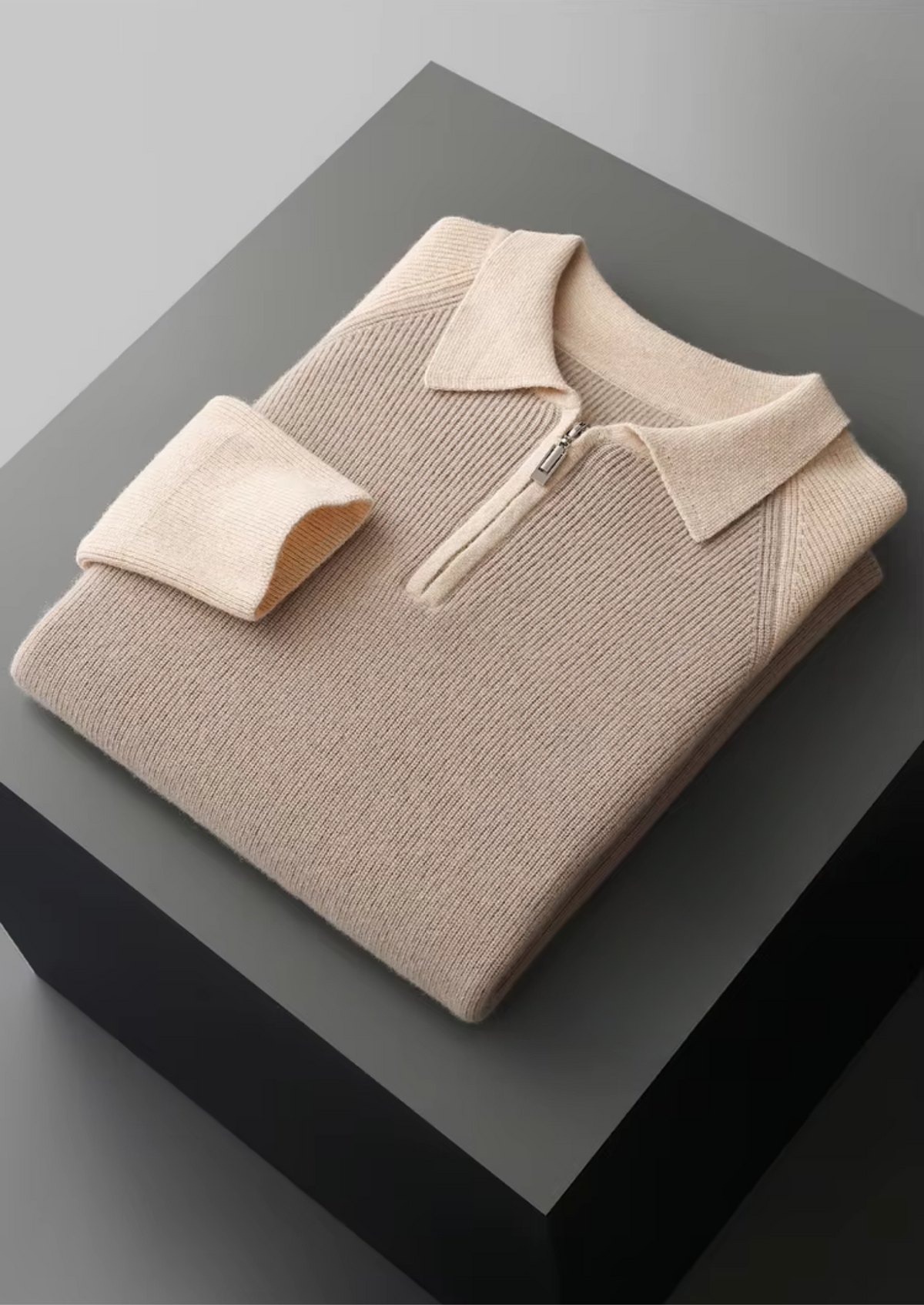 Pure Extra-Fine Merino Wool Two Tone Zipper Sweater Polo - photo 3