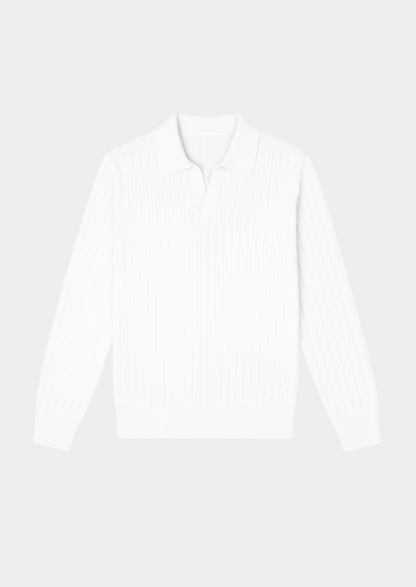 White Buttonless Ribbed Polo