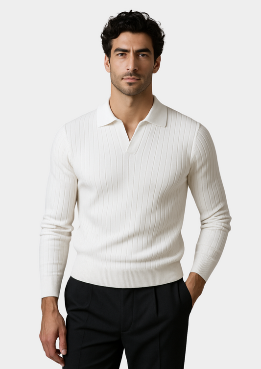 White Buttonless Ribbed Polo - photo 2