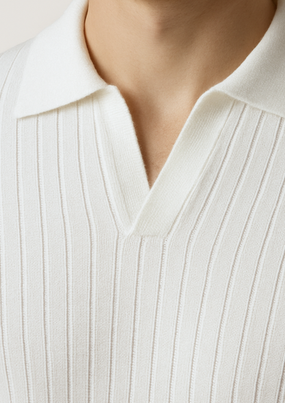 White Buttonless Ribbed Polo - photo 4